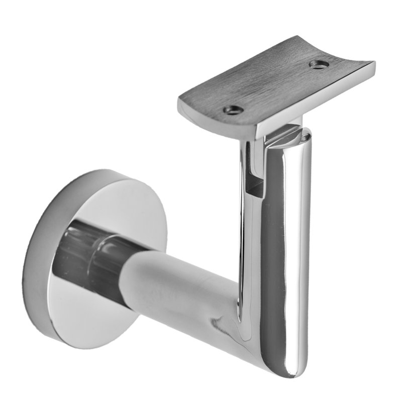 Support de main courante en béton avec rosette ronde et plaque incurvée, Acier inoxydable poli