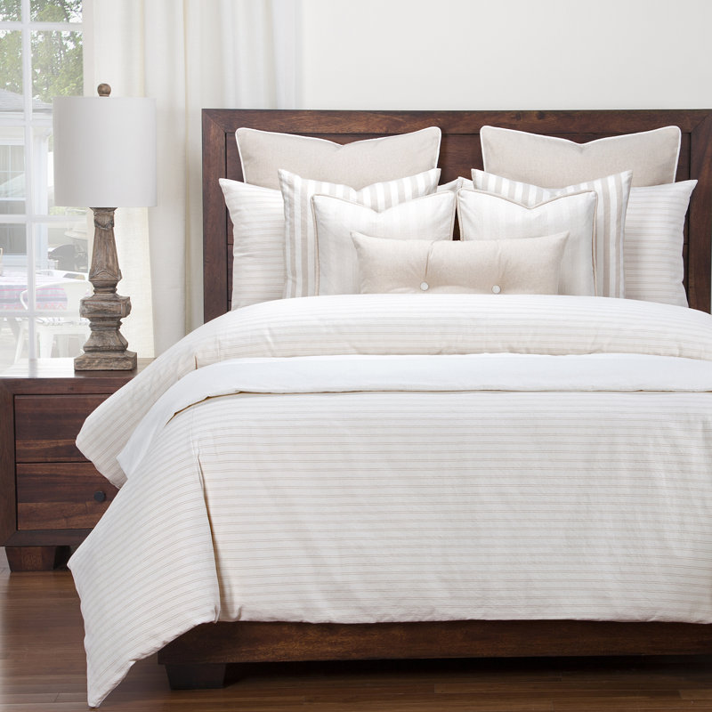 Ensemble de housse de couette rayée Ticking, Grand lit, Beige