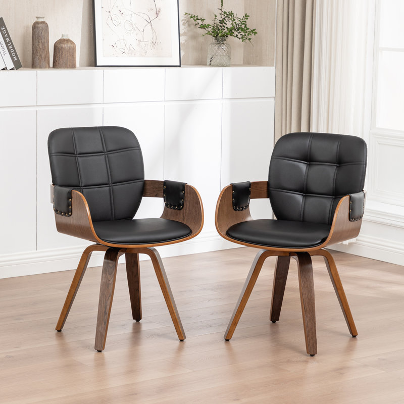Braiden Set of 2 Swivel Faux Leather Bentwood Dining Chair, Black