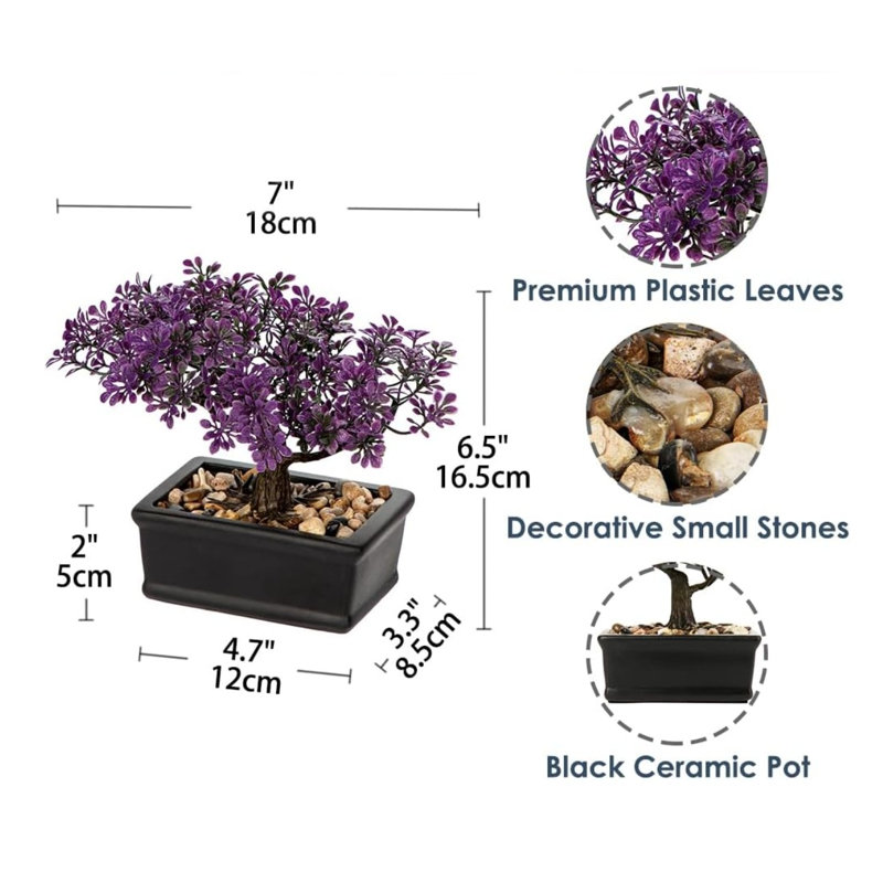 Bonsaï de genévrier artificiel avec pot en céramique noire, plante artificielle décorative à poser sur une table