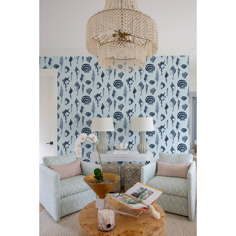 Papier peint Sullivan’s Island Shells par Megan Molten, Bleu, PVC