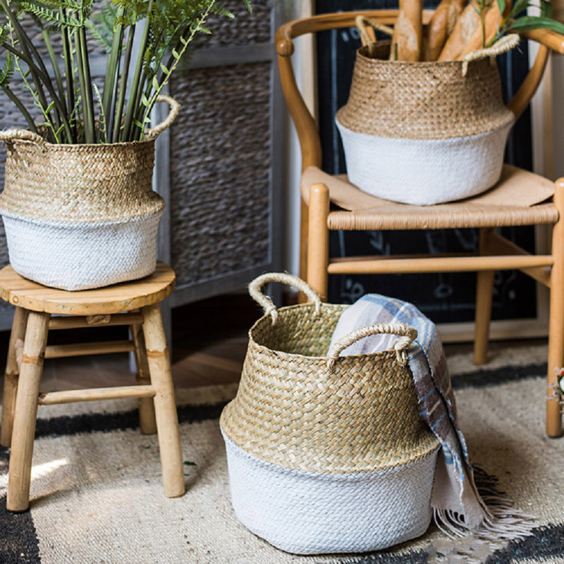 Panier en osier, H 10,6 po x l 10,6 po x P 8,7 po, Blanc