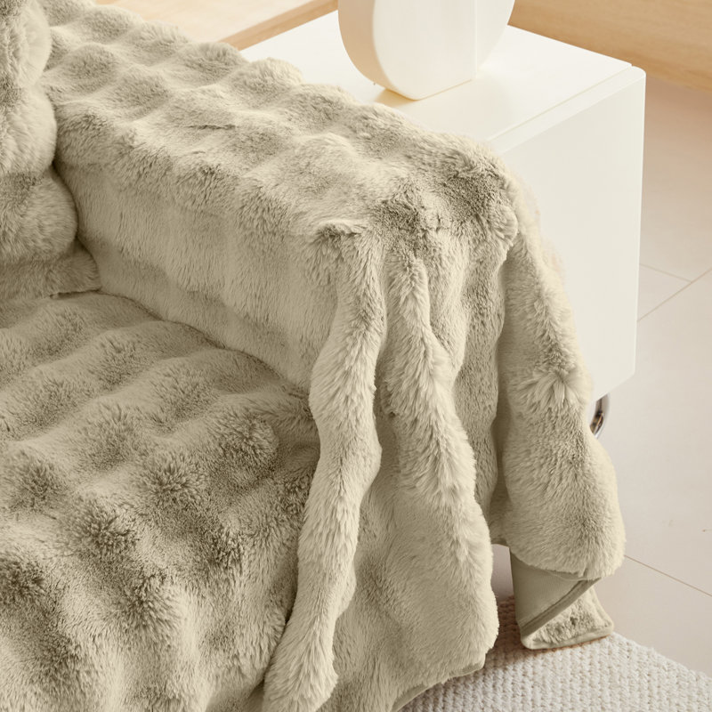 Housse pour coussin carré en fausse fourrure, H 71 po x l 118 po, Similifourrure blanc crème