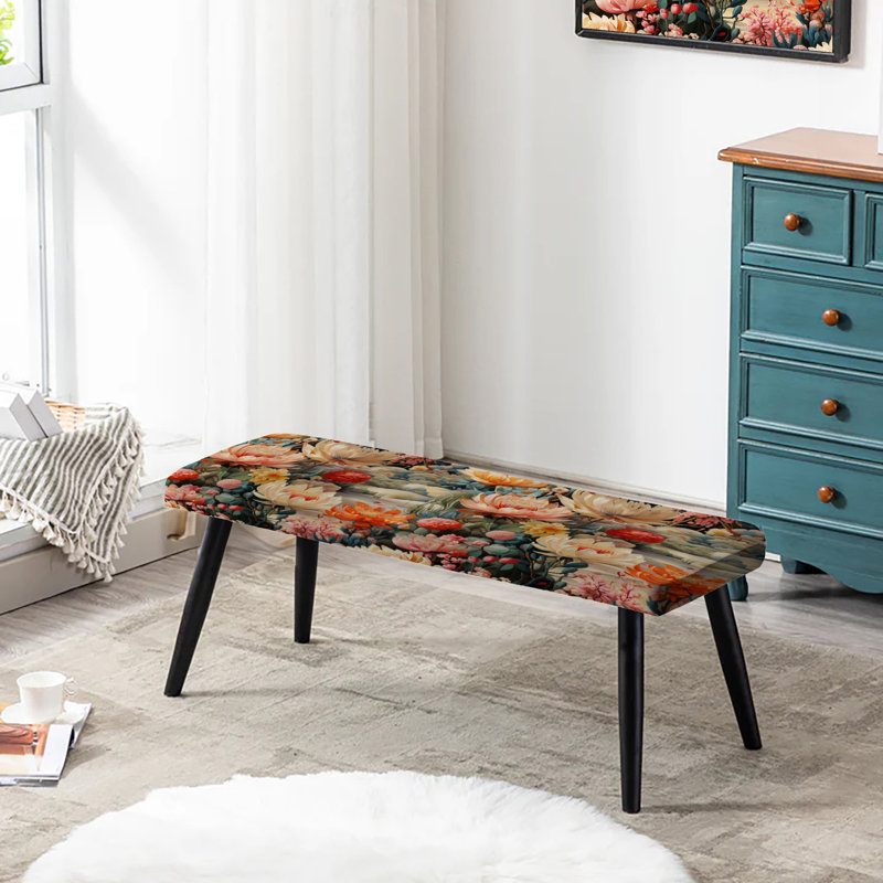 Motif floral artistique - Banc noir rembourré floral