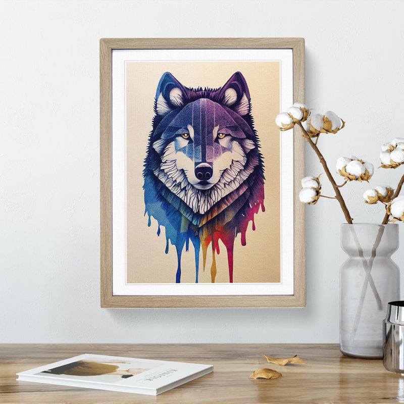Painted Wolf No.1 - Wall Art, 36cm H x 27cm W, Oak Framed, No Matte