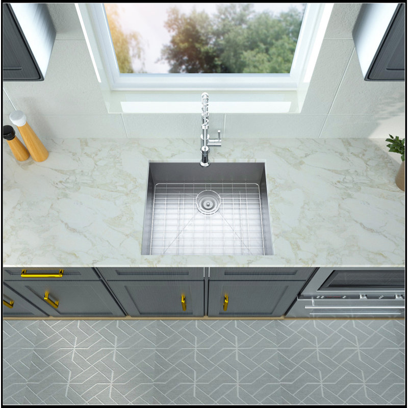 Évier de cuisine encastrable 25 po x 22 po x 9 po en acier inoxydable à cuve simple de calibre 18 de 9 pouces de profondeur