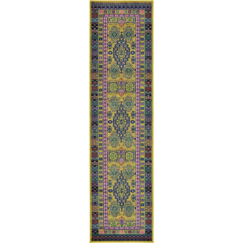 Orange/jaune Tapis décoratif, Tapis de couloir 2 pi 7 po x 10 pi
