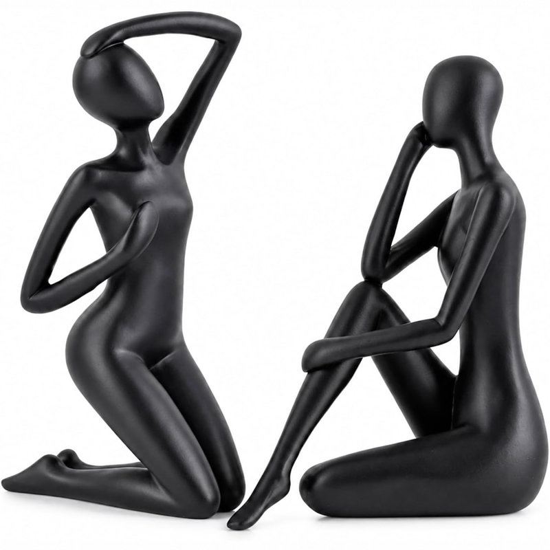 Ensemble de 2 sculptures en résine élégantes, Noir