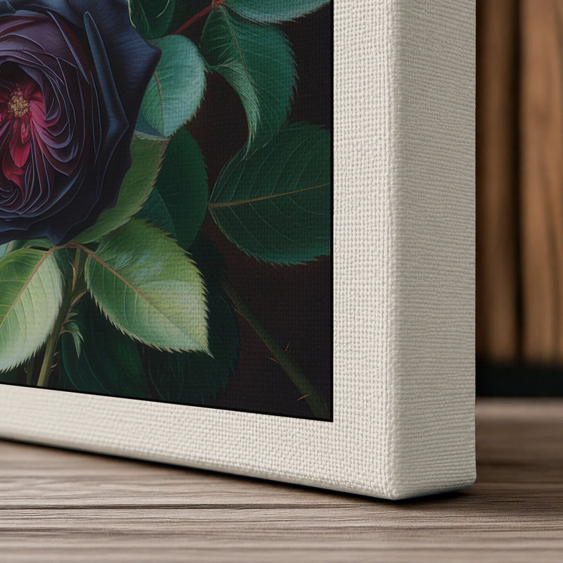 Deep Burgundy Roses Botanical - Wrapped Canvas, 30x20 - 76.2 x 50.8 cm, Cream Border