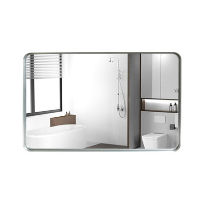Miroir 36X30inch argent brillant pour la salle de bain et la maison - cadre en métal, coin arrondi, reflet HD, fixation murale étanche avec cadre à bord biseauté, imperméable, installation facile