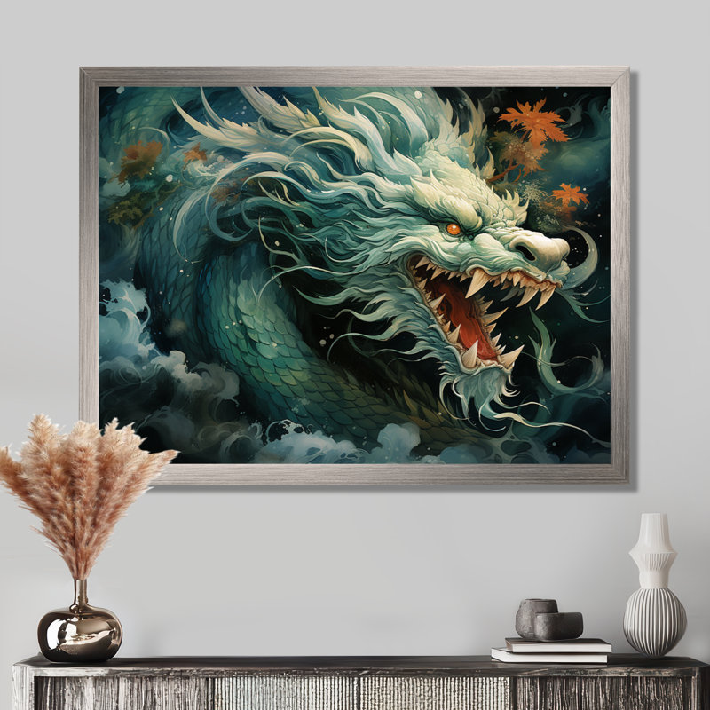 «China Art Jade Dragon I», art mural chinois encadré, H 34 po x l 44 po x P 1,5 po, Silver Floater Framed