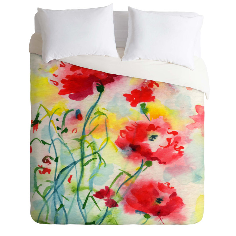 Ensemble de housse de couette Fine Art If Poppies Could Only Speak, Housse de couette pour grand lit et 2 taies décor