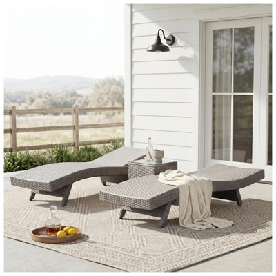 Ensemble de 2 chaises longues d'extérieur réglables, osier en résine grise et meubles de patio en aluminium pour la piscine et le jardin