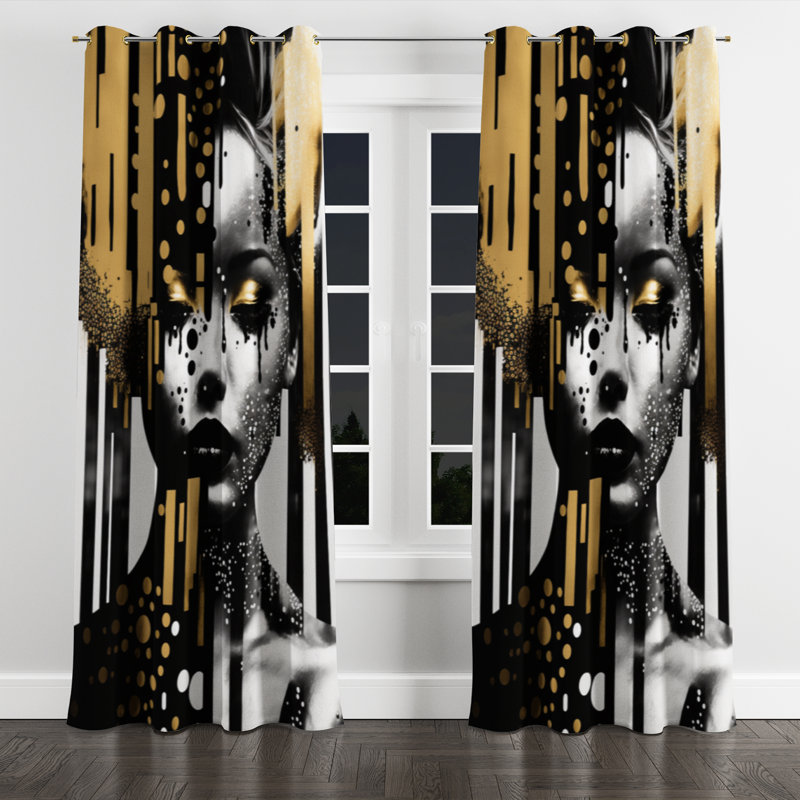 Sisneros - Modern Grommet Curtain - Velvet Room Darkening - 1 panel, 52" W x 63" L, Golden Grommets