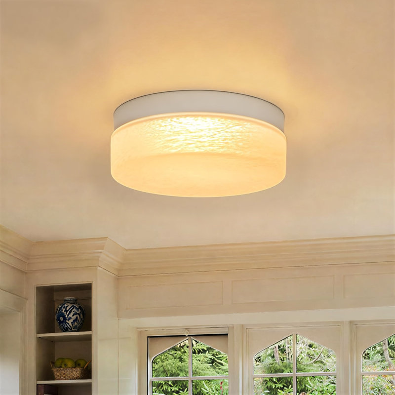 Plafonnier encastré moderne 12 pouces à DEL, verre nuageux rond, finition blanche, température de couleur réglable en 5 étapes (3000k-6000k), économie d'énergie de 24w