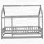Lit simple en bois avec structure de toit de maison, garde-corps de clôture, gris-1677785147-1677785145