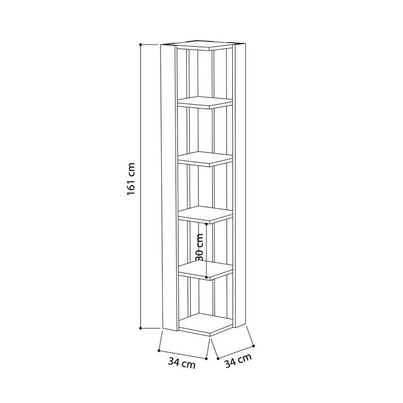 Nati Modern Corner Bookcase 5 Tiers | 34 x 34 x 161 cm | Space-Saving Design, Antracite