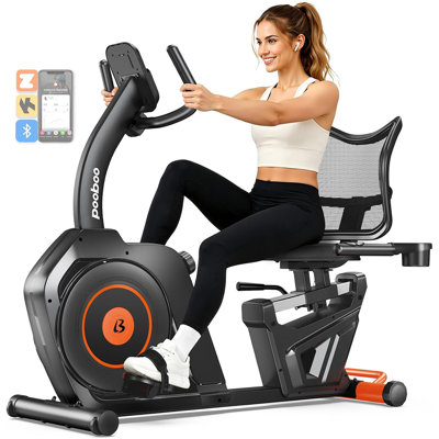 Pooboo Heavy Duty Recumbent Exercise Bike with Arm Exerciser & Bluetooth App,400 lbs Capacity