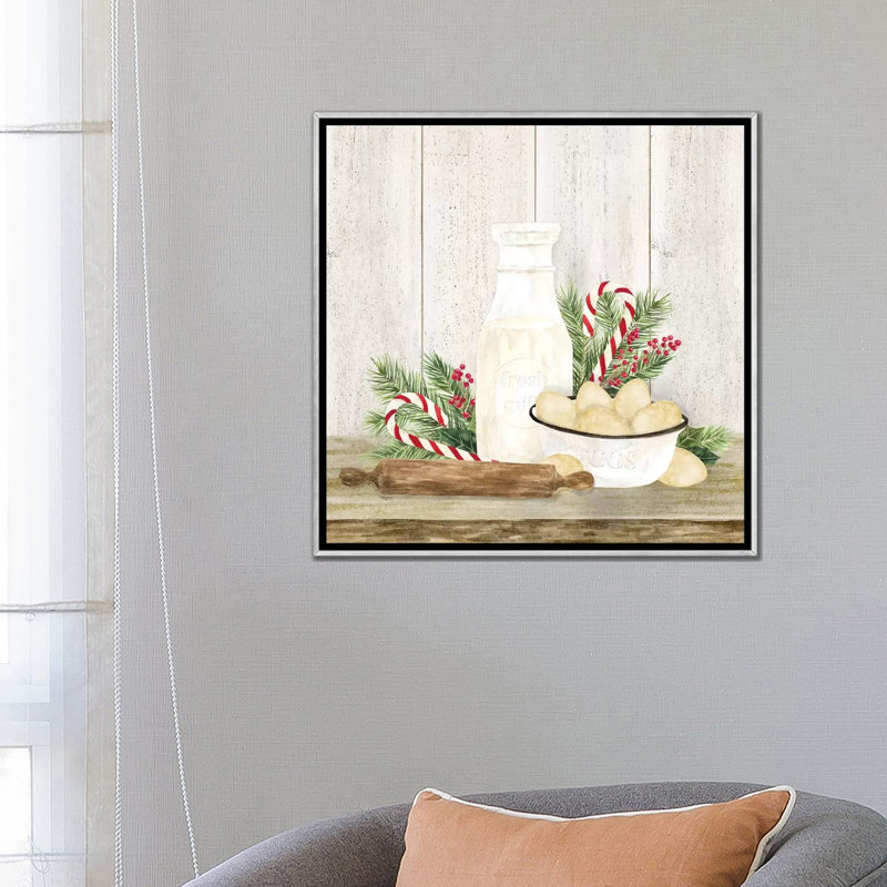 «Christmas Kitchen II» par Tara Reed - reproduction d'art, H 26 po x l 26 po x P 1,5 po, Toile avec cadre argenté, Aucun mat