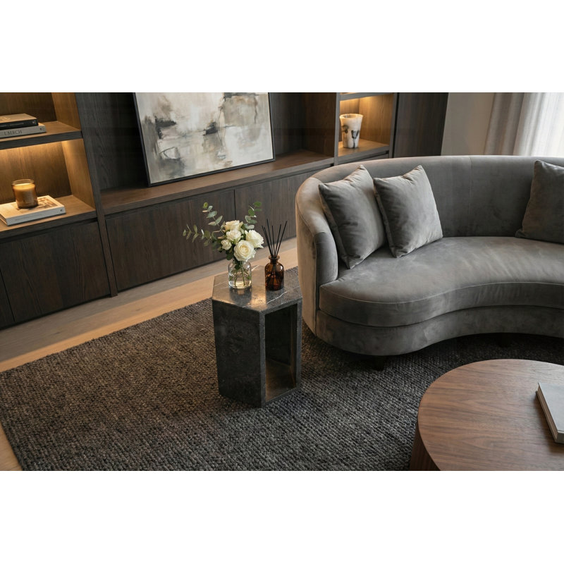 Table d'appoint hexagonale avec finition polie pour une décoration intérieure élégante, Gris foncé