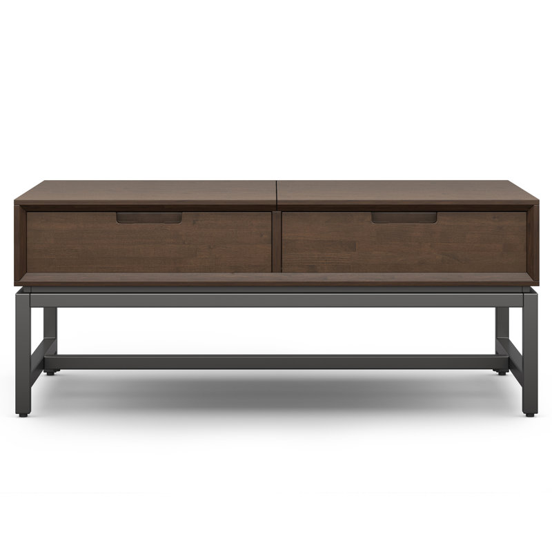 Walnut Brown Lift-Top Coffee Table with Metal Base and Storage