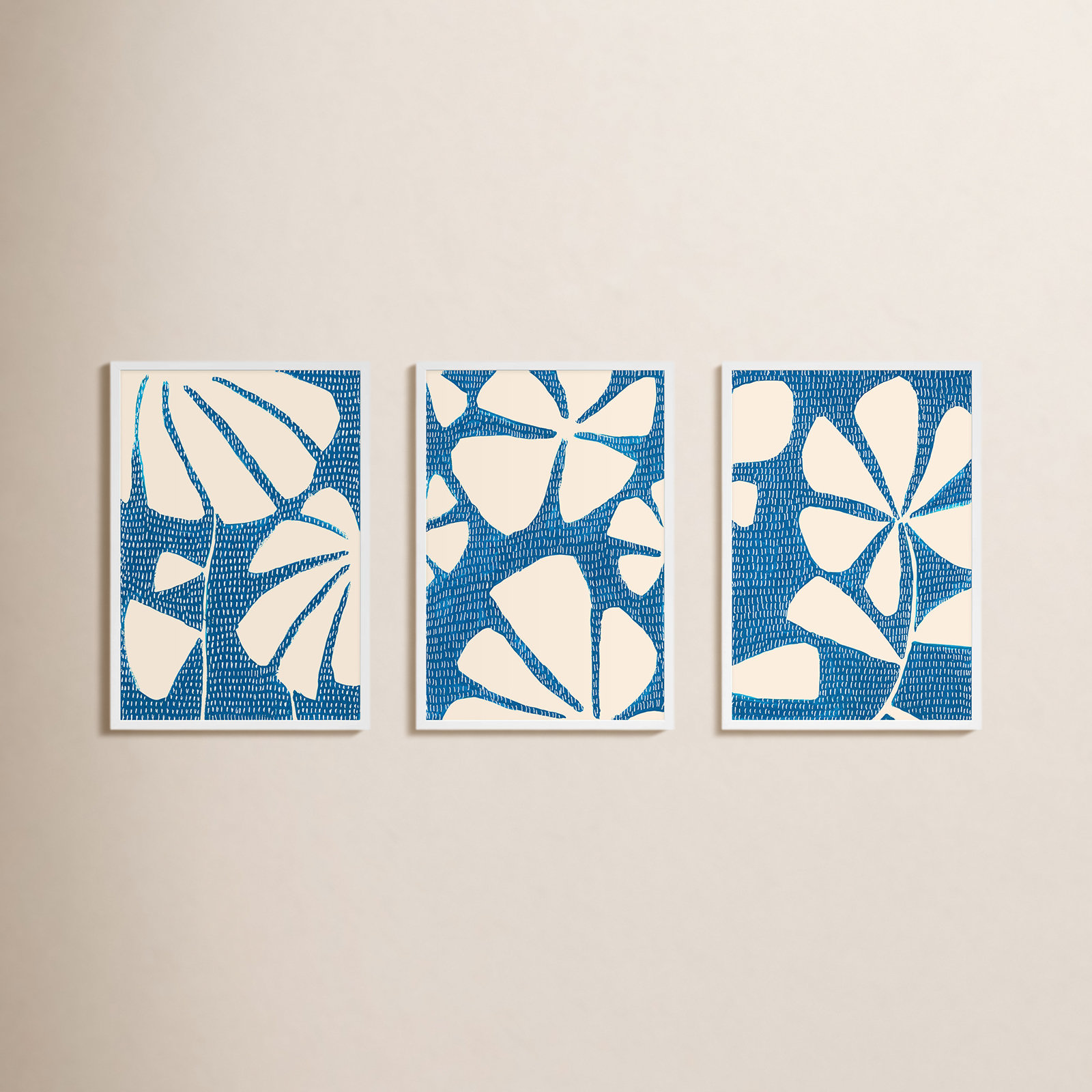 Ceramic Blue 3-6 3-Piece Print Set, White Picture Framed Paper, 20" H x 14" W