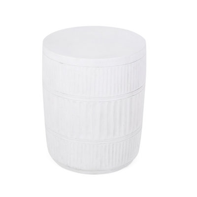 Fluted Design Concrete End Table - Lightweight, 15.4"X15.4"X19.05", Antique White, Easy To Use Lightweight Side In Style Ready