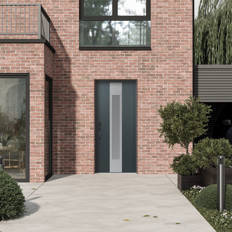 Porte d'entrée avant à panneau en acier argenté Diamond, Anthracite, Gelé