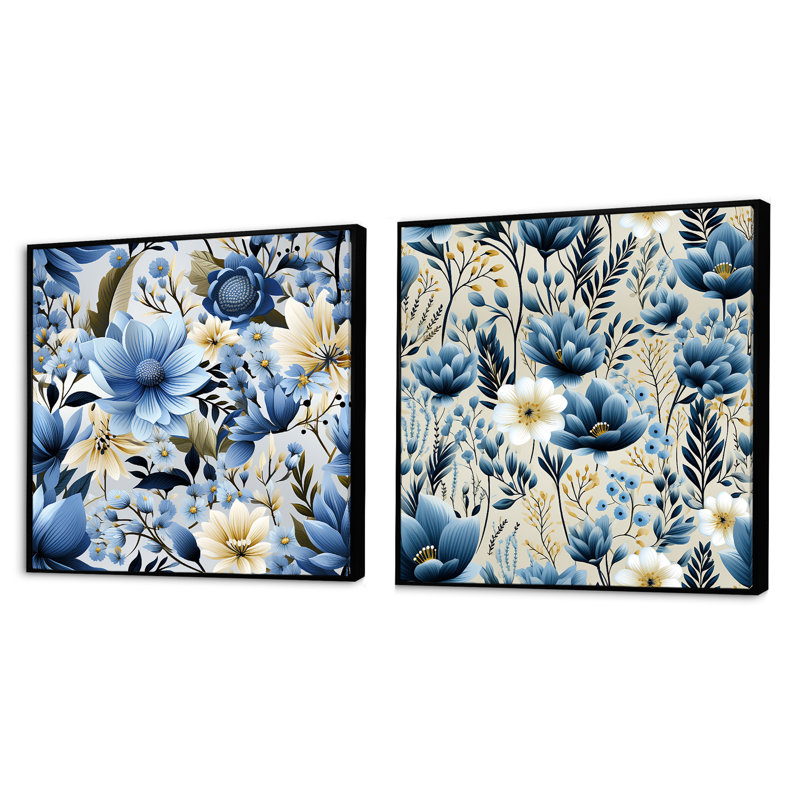 Demorest - Ensemble de 2 collages carrés floraux, Cadre flottant noir, H 16 po x l 33 po