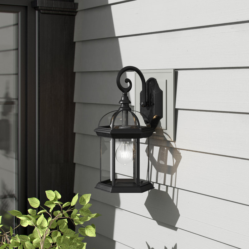 Affric 1-Light Textured Black Outdoor Wall Lantern, 15.75" H x 8.25" W x 8.25" D, Textured Black