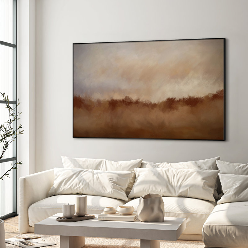 Rustic Abstract Landscape Neutral Beige and Brown Home Decor Extra Large Framed Wall Art Print (Frame Assembly Required)