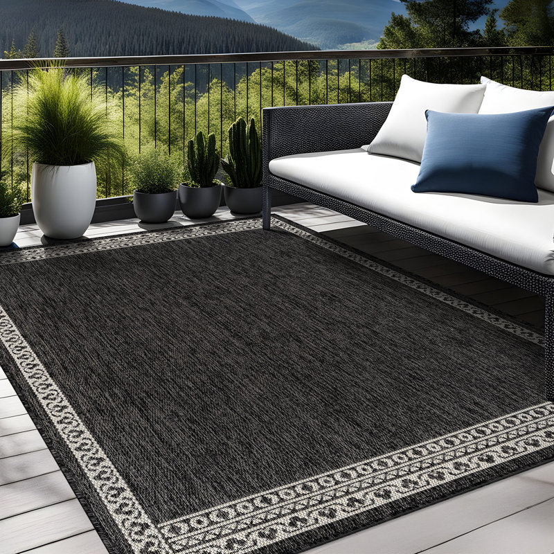 Tapis géométrique intérieur / extérieur, Gris foncé, Rectangle 5' x 7'