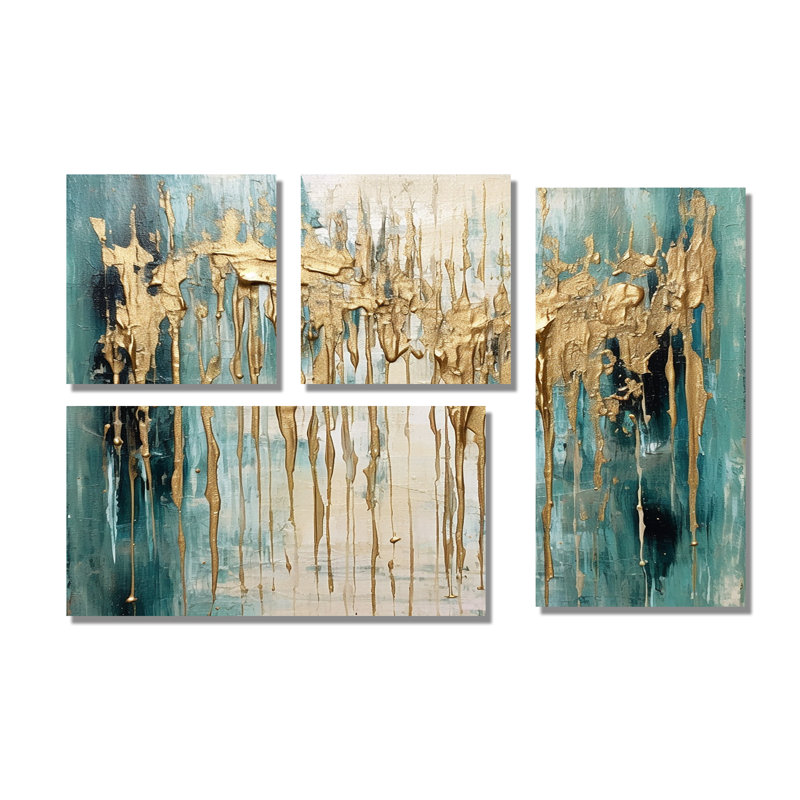 Gilded Daydream VI - Art mural minimaliste abstrait 4 pièces, Toile tendue, Ne s’applique pas