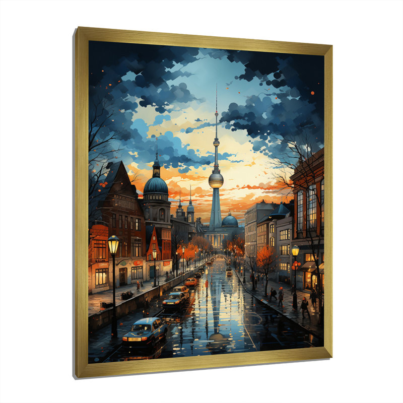 Allemagne, Allemagne, Berlin, horizon I, Allemagne, décoration murale, H 32 po x l 16 po x P 1 po, Encadrement doré