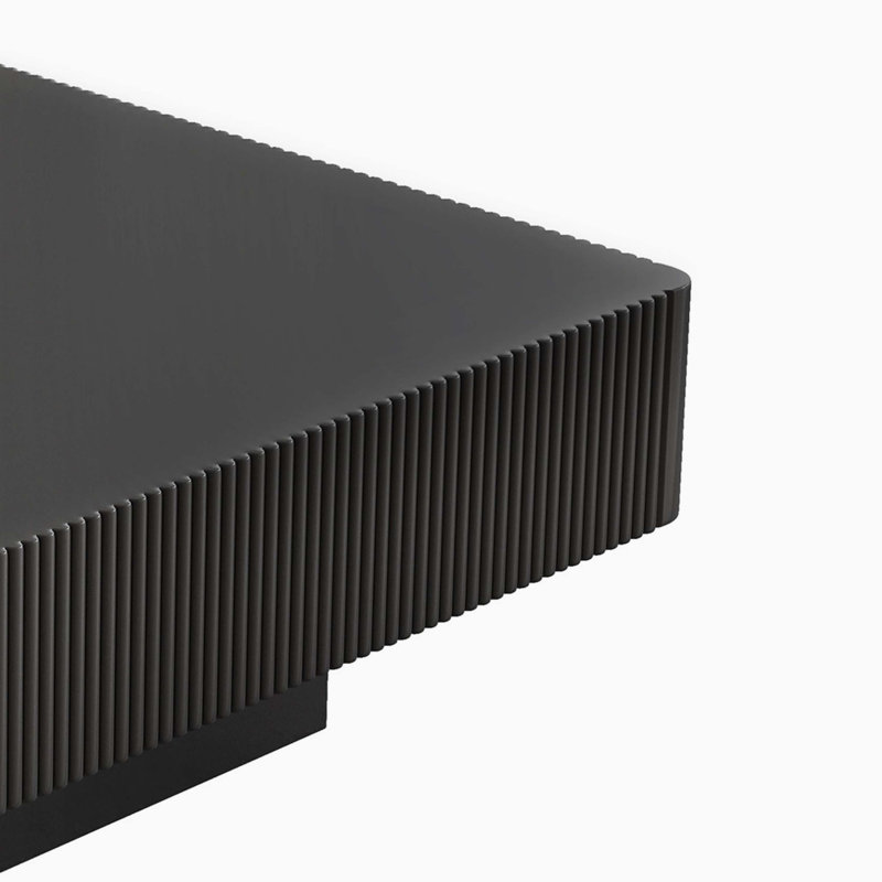 Square Fluted Coffee Table, Modern Drum Style with Thick Tabletop & Stable Base