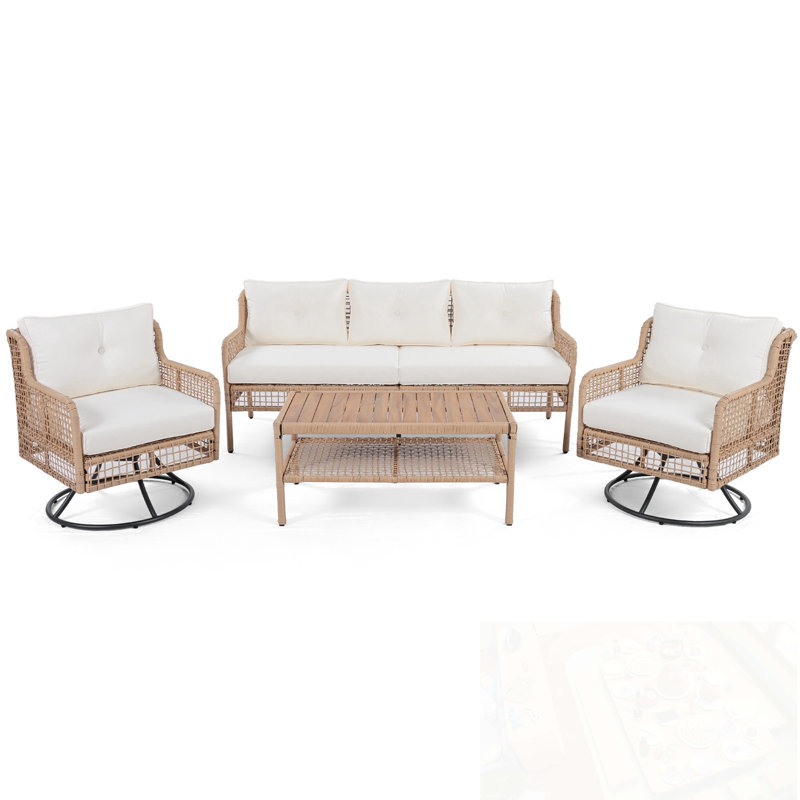 4 Pieces Patio Furniture Set with Swivel Chairs, Beige