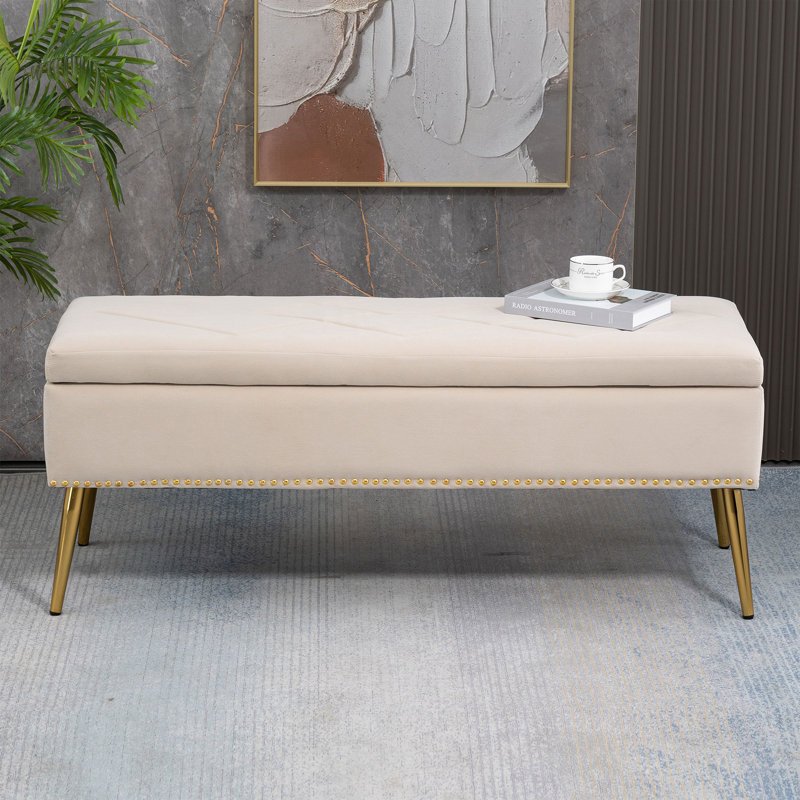 Banc de rangement en velours Dareen, Brun clair