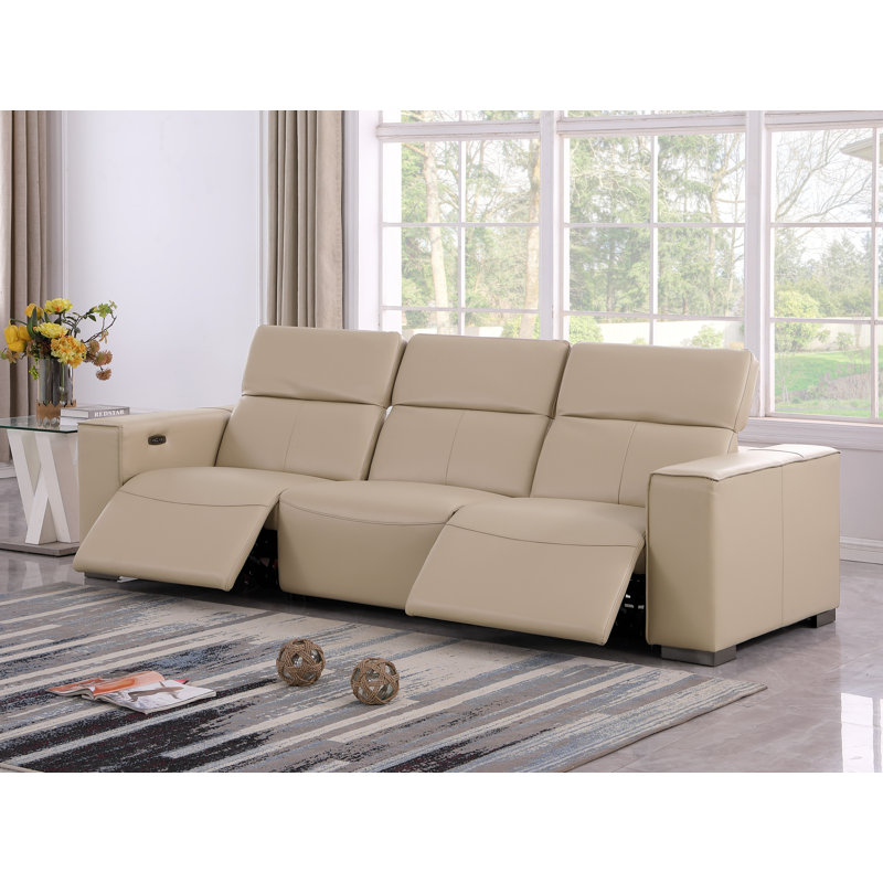 Luxurious Power Reclining Sofa With Dual Recliners And Power Headrests, Beige