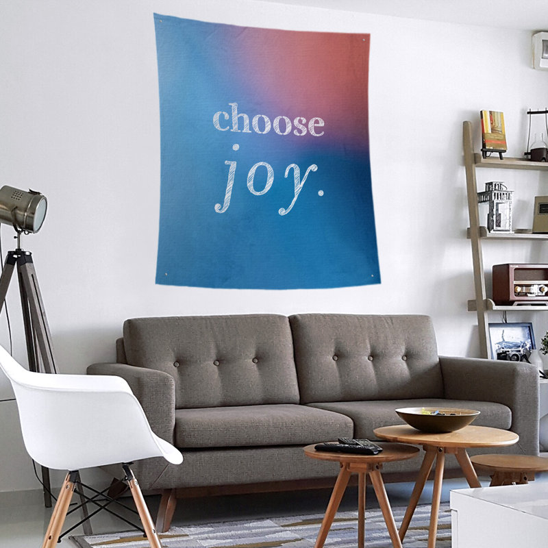 Tapisserie de polyester, choisir la joie citation, H 60 po x l 51 po, Bleu / Rose