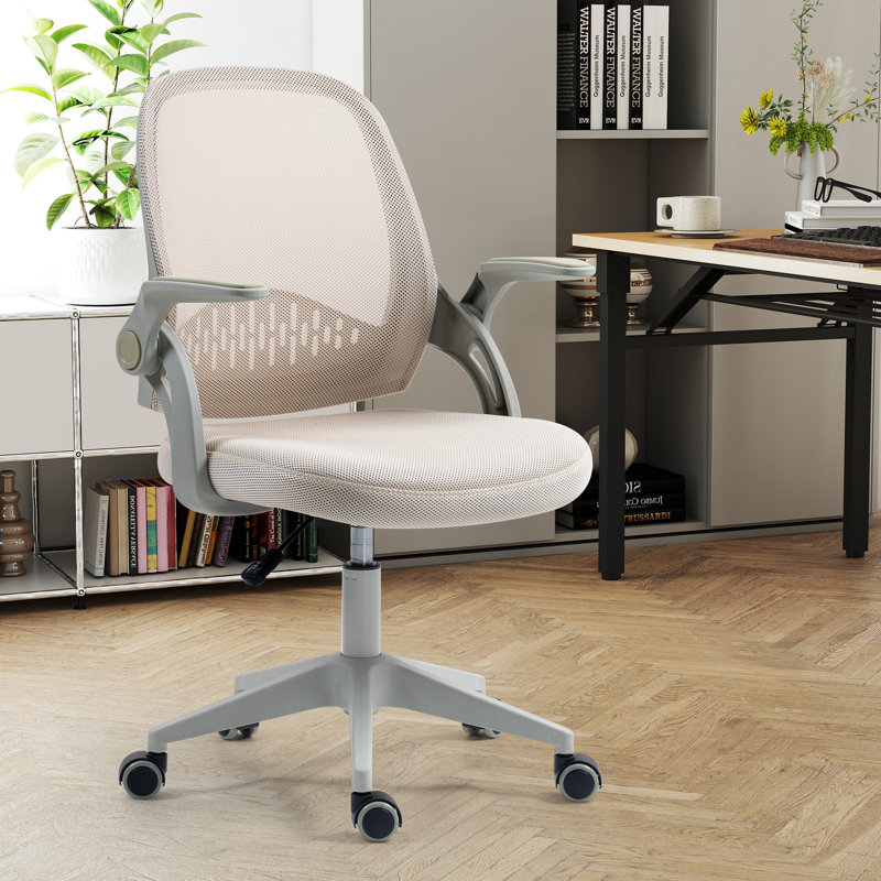 Chaise de bureau en filet à dossier moyen avec accoudoirs rabattables, chaise de travail ergonomique pour le bureau personnel