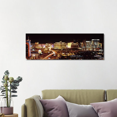 City Lit Up At Night, Las Vegas, Nevada, USA - Wrapped Canvas Panoramic Print