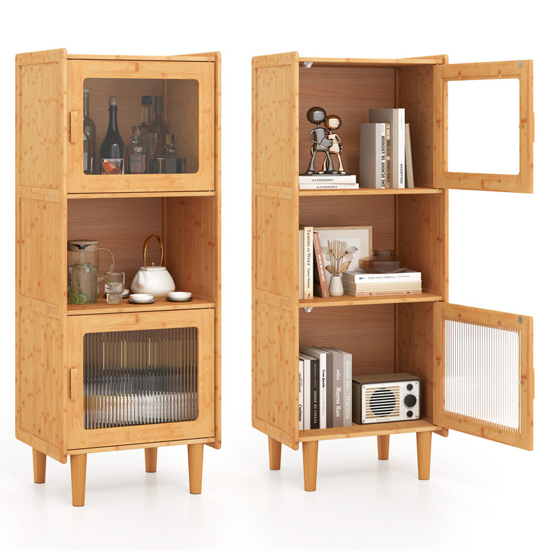 Armoire de cuisine en bambou 2 pièces avec compartiment ouvert et rangement