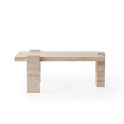 Table basse moderne, couleur travertin, 43,3 po x 17,9 po x 27,6 po | Panneau de particules 100% enduit de mélamine avec pieds en panneau de particules | Capacité de charge de 220 lb | Conception élégante en marbre de fantaisie pour les espaces de vie contemporains