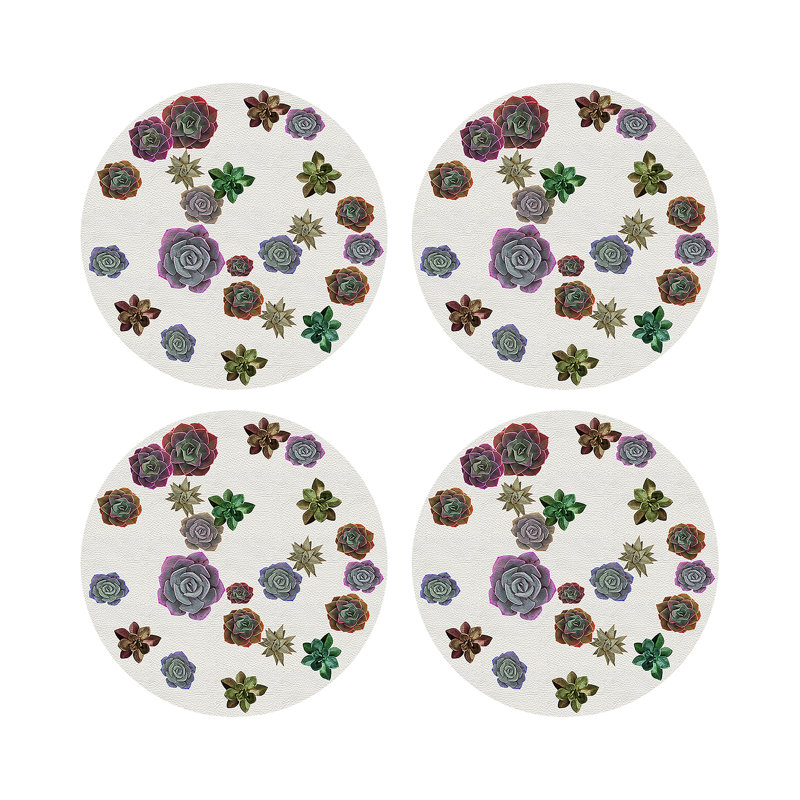 Succulents Floating Intenso Vegan Leather Round Coasters, Pastels