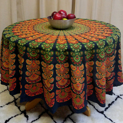 Lawhon Cotton Sanganer Peacock Mandala Tablecloth