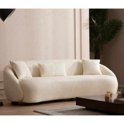 Modern 3-Seat Sofa with Beech Wood Frame, Cream Polyester Fabric, 90.6 x 29.5 x 37.0 inches | Includes 2 Pillows, Fixed Cushions, Walnut Legs, Dry-Cleanable | Perfect for Scandinavian & Hotel Style Decor