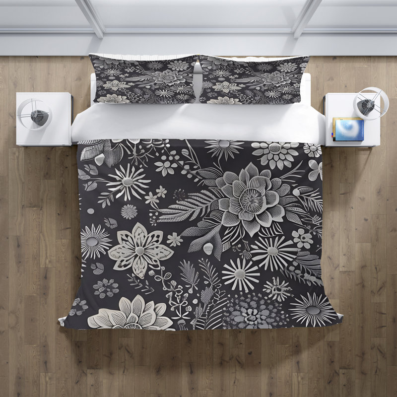 Polyester Floral Duvet Cover, King Duvet Cover + 2 King Shams