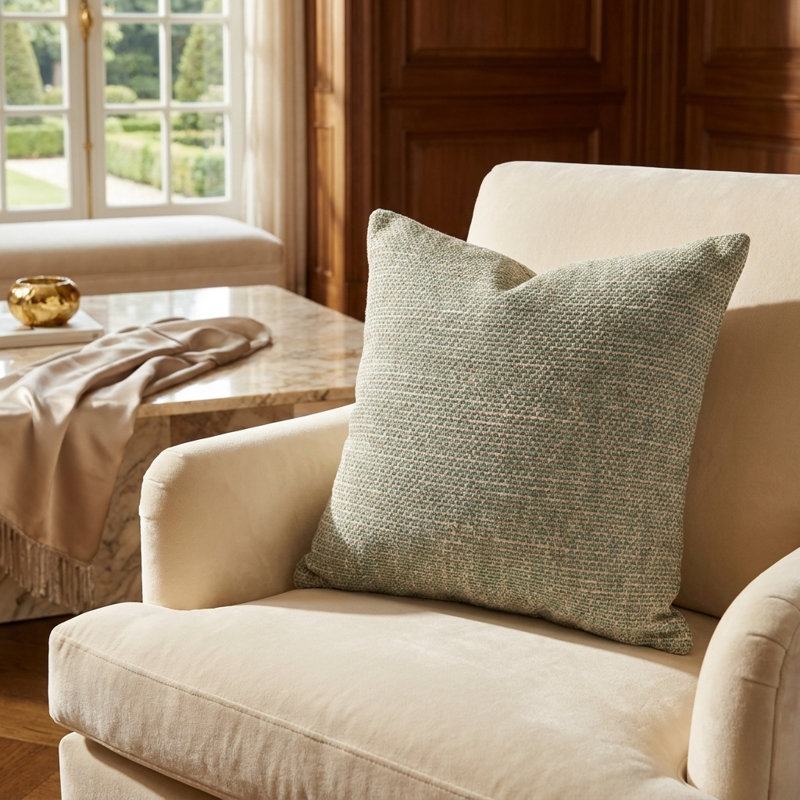 Coussin de luxe Jade Jesper, 26 po x 26 po, Vert / beige, Oreiller européen