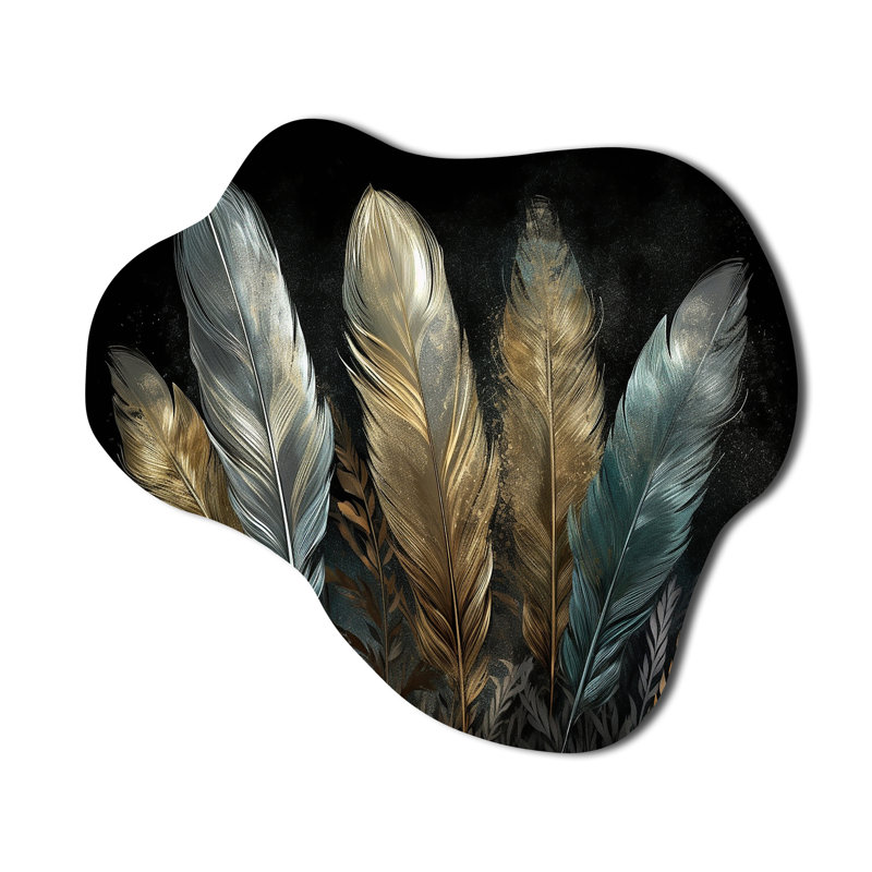 Plumes dorées dorées II - art mural en forme de plume glamour, sculpture murale, H 25 po x l 28 po x P 1 po