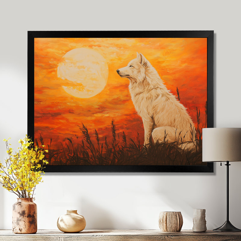 Portrait de loup au coucher du soleil III - loup, reproduction d'art murale, H 12 po x l 20 po, Noir